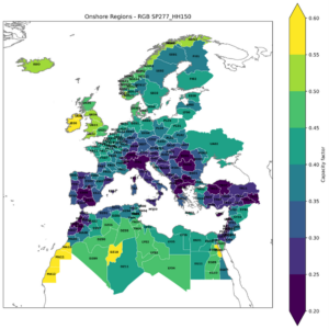 Example capacity factor map of one of the PECD onshore wind runs